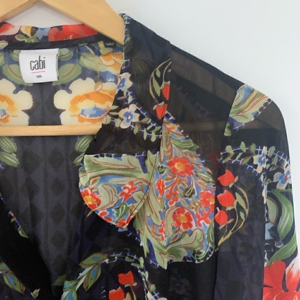 Cabi Blue Sheer Floral Button Down Blouse Top - Picture 7 of 11